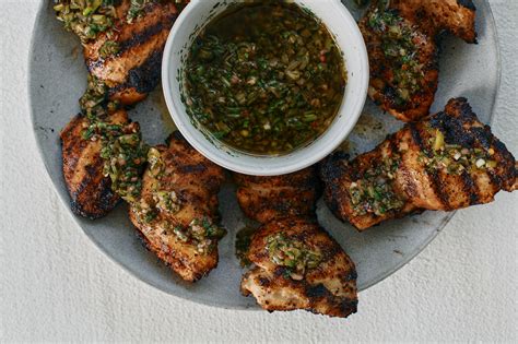 Harissa Chicken Drumsticks with Charred Zucchini and Chimichurri